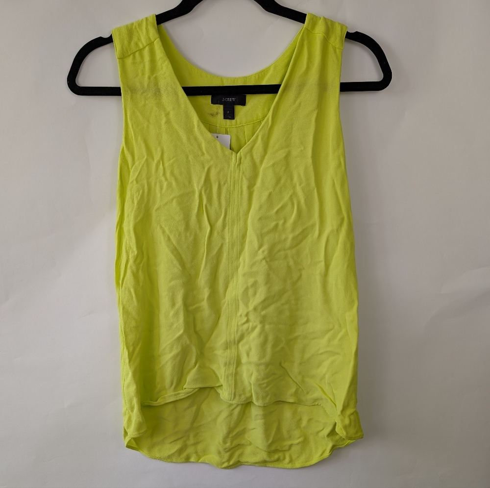 NWT J.Crew Women's Sleeveless Blouse Size Small Neon Yellow High-Low V-Neck